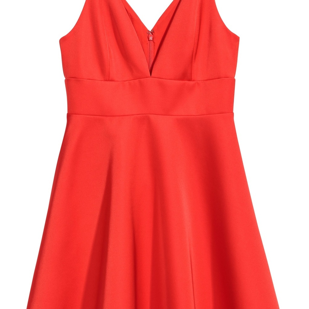 H&M Bright Red Sleeveless V-Neck Dress